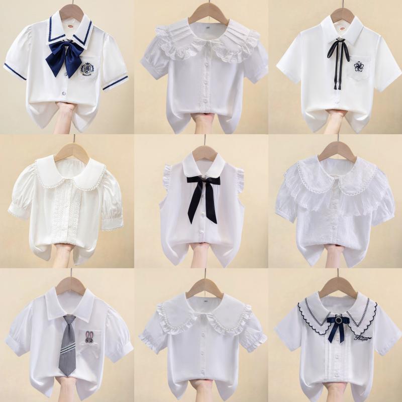 シャツ 女児 夏 白 半袖 小学生 校服 綿 学院風 発表会用 ステージ衣装 柔らかい素材 通学 普段使い