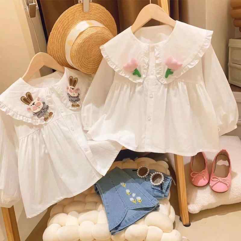 樂天商城 - 女の子 キッズ ベビー 幼児 春秋 フレンチ プリンセス ブラウス 折り襟 ドール風 かわいい シャツ トップス おしゃれ 日常使い 軽量 コットン 混 ピンク系