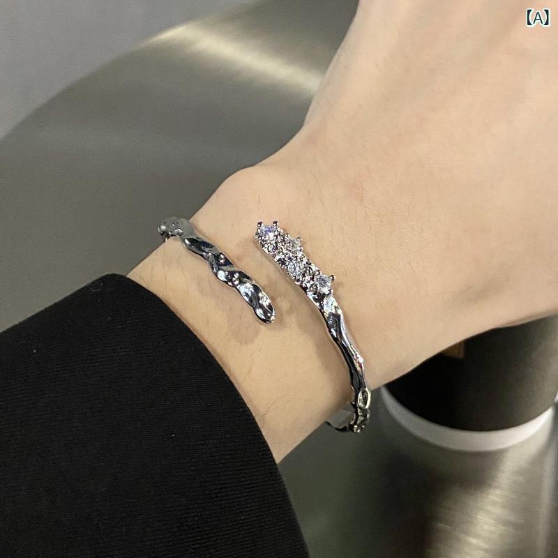 ブレスレット 男女両用 ジルコニア 満天星 シンプル クールスタイル チタンスチール ユニセックス カップルアクセサリー 万能 スタイリッシュ 耐久性 軽量 手首ジュエリー 腕輪 アクセサリー