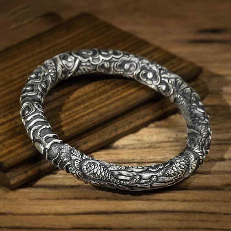 ブレスレット メンズ ヴィンテージ 龍模様 銀メッキ ハンドメイド アンティーク調 シンプル ニッチ クール アクセサリー 普段使い カジュアル デザイン