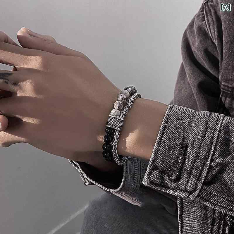 メンズ ブレスレット 黒曜石 ビーズ ラッキーアイテム 高級感 個性 ファッション アクセサリー 腕輪 普段使い 男性用 手首飾り