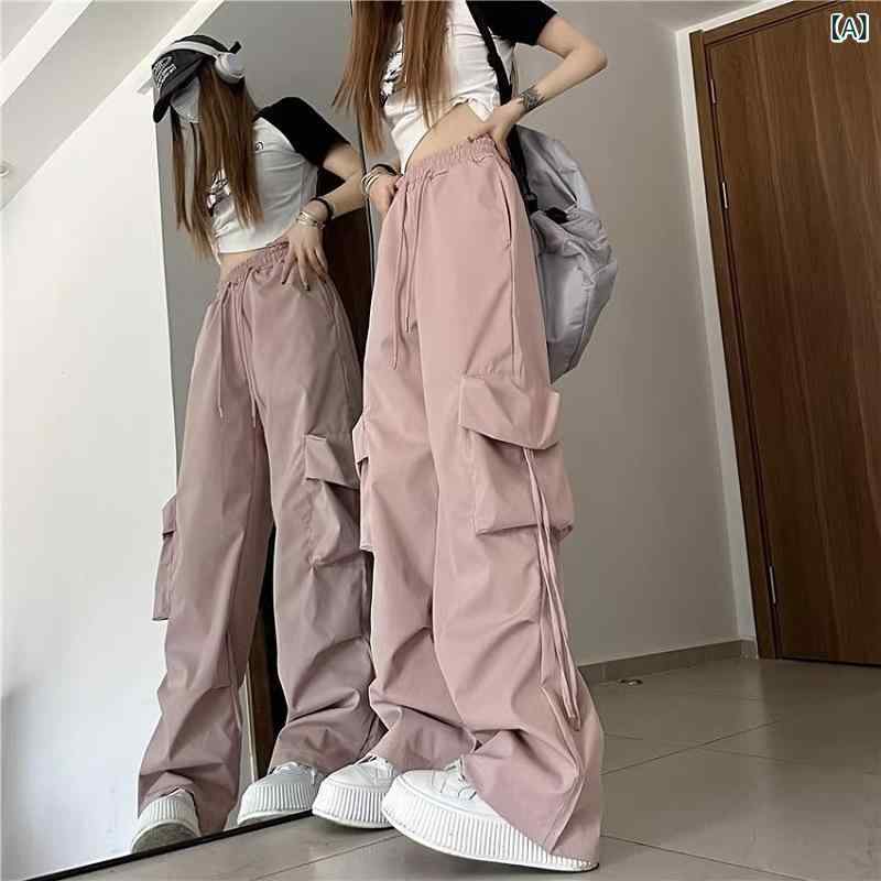 パンツ レディース 工装パンツ ゆったりカーゴパンツ ロング丈 スポーツパンツ ストレートパンツ ワイドレッグパンツ 韓国 レディースファッション コットン混 伸縮性 普段使い 通勤 通学 アウトドア 秋冬 ブラック ベージュ グレー