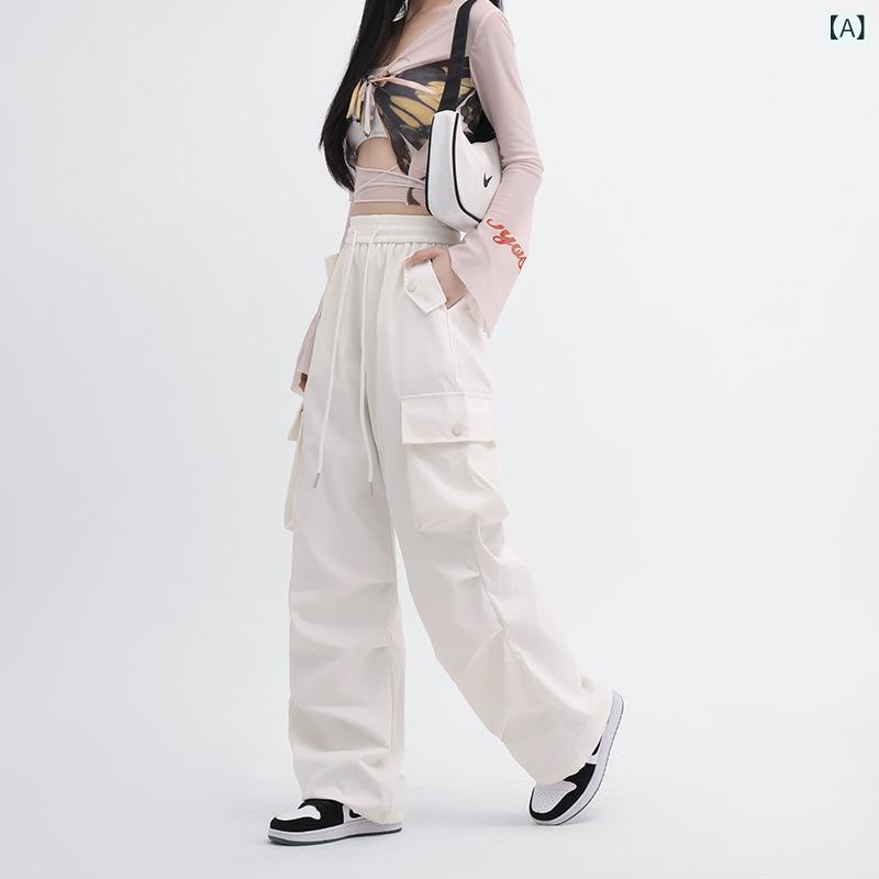Pants - レディース 工装パンツ 春秋 秋冬 メンズ風 女性用 新款 スリム ストレート ワイドレッグ 高腰 ゆったり コットン 混紡 軽量 伸縮性 吸湿速乾 通勤 普段使い アウトドア デイリー ブラック グレー ベージュ カジュアル ユニセックス 機能性 快適