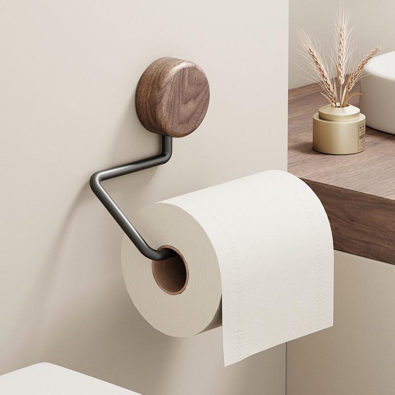 乐天商城 - トイレットペーパーホルダー ウォールナット材 壁掛け式 ネジレス 浴室 トイレ 洗面所用 木 シンプル 簡単設置 耐久性 インテリア雑貨