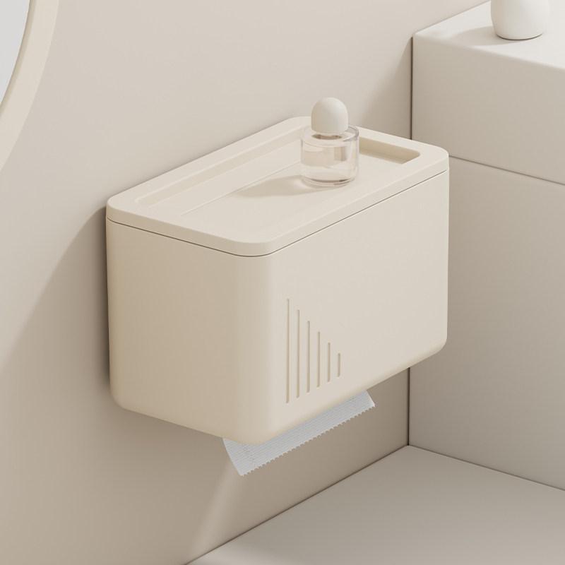 浴室 トイレ用 壁掛け 防水 ティッシュホルダー トイレットペーパーラック 紙巾ボックス 置物棚 アイボリー調 家庭用 多機能 バスルームアクセサリー