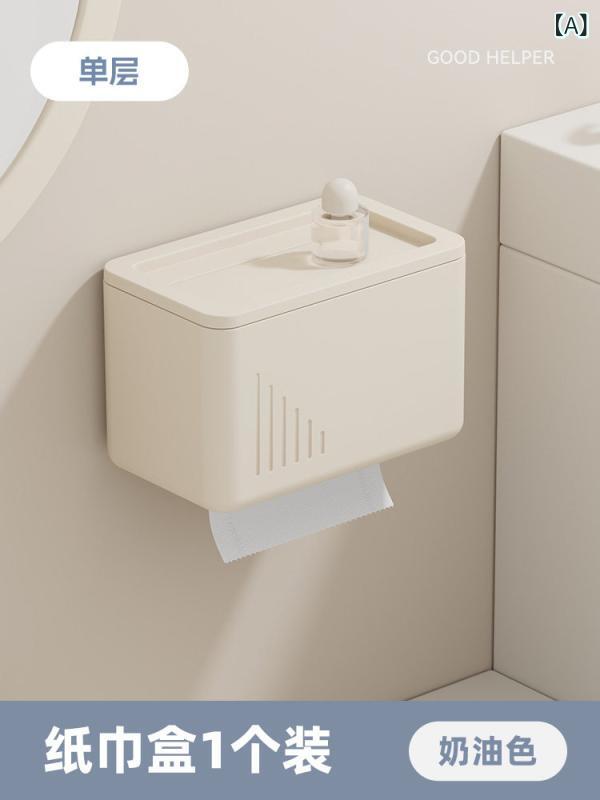 リバーパディの浴室 トイレ用 壁掛け 防水 ティッシュホルダー トイレットペーパーラック 紙巾ボックス 置物棚 アイボリー調 家庭用 多機能 バスルームアクセサリー｜アングル2