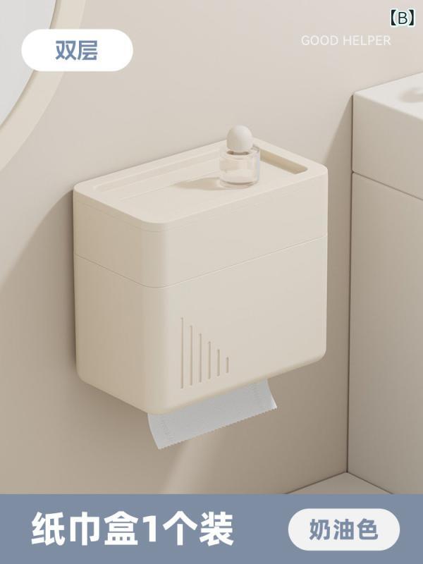リバーパディの浴室 トイレ用 壁掛け 防水 ティッシュホルダー トイレットペーパーラック 紙巾ボックス 置物棚 アイボリー調 家庭用 多機能 バスルームアクセサリー｜アングル3