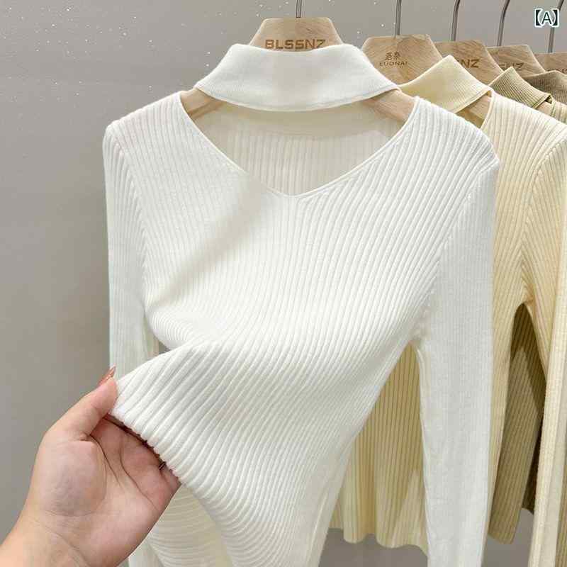 ニットトップス 女性用 Vネック クリスマスカラー 赤 秋冬 保暖 暖か 針織 インナー レイヤード 洋気 ハングネック 長袖 伸縮性 柔らか 普段使い 通勤 部屋着