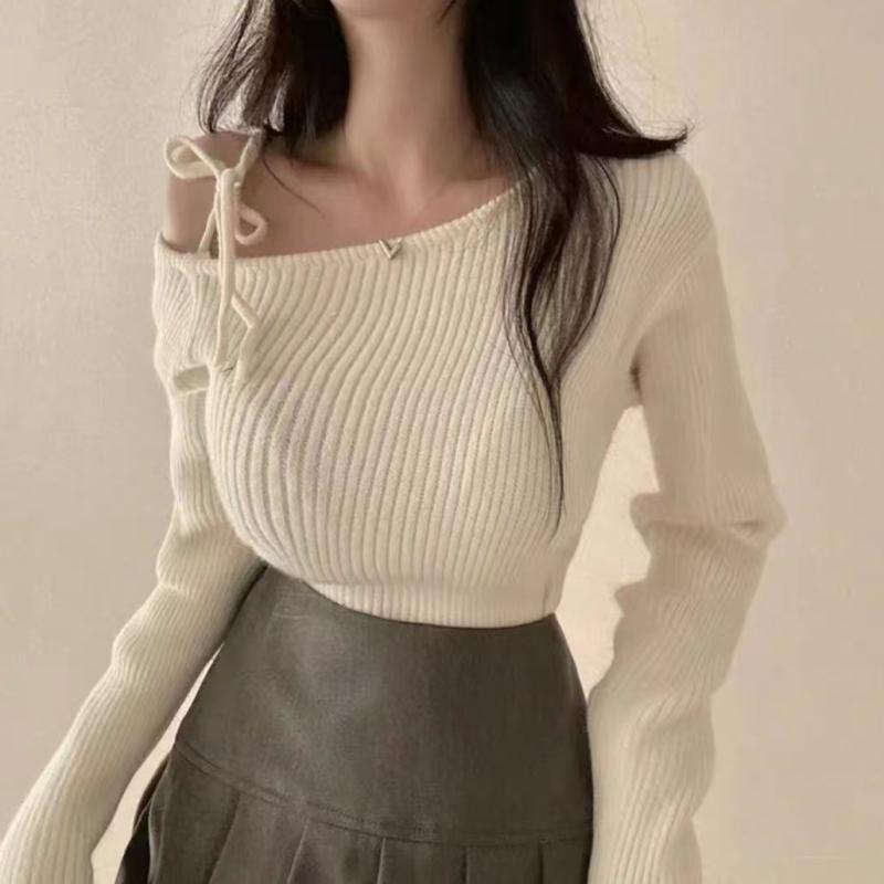 ニットセーター 女性用 韓国 肩出し 不規則 肩紐付き 秋冬 百搭 ニットトップス 暖か 伸縮性 切り替え ビッグシルエット ブラック グレー ベージュ 通勤 普段使い アウトドア