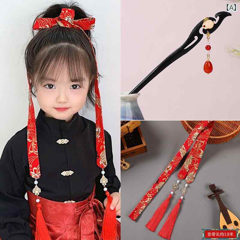 ヘアアクセサリー 女の子用 漢服風 簪 ヘアバンド 馬面裙 風 かわいい デザイン 子供 向け 伝統柄 秋 配飾 軽量 素材 簡単 着脱 普段使い