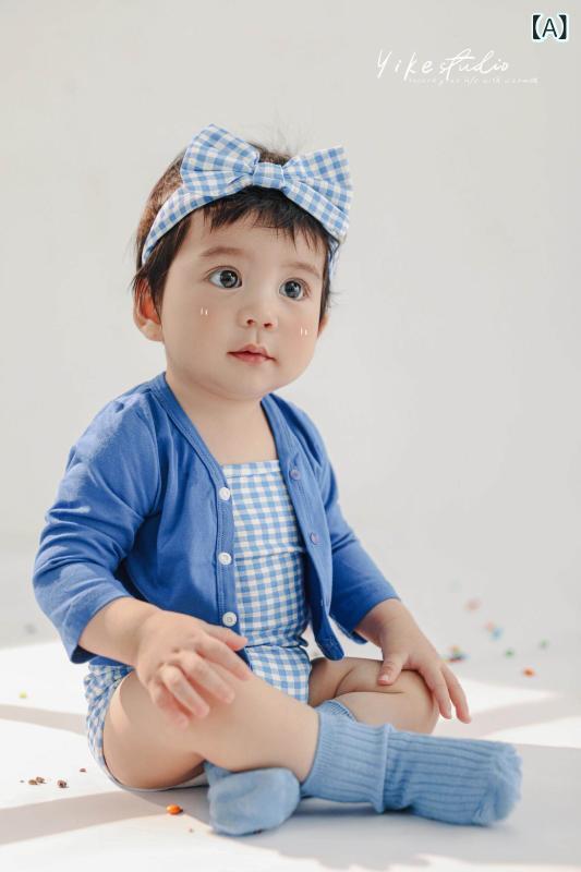 ベビー 撮影服 青色 男女兼用 赤ちゃん 百日写真 一周歳写真 芸術写真用 記念衣装 キッズ 写真撮影 衣類 かわいい