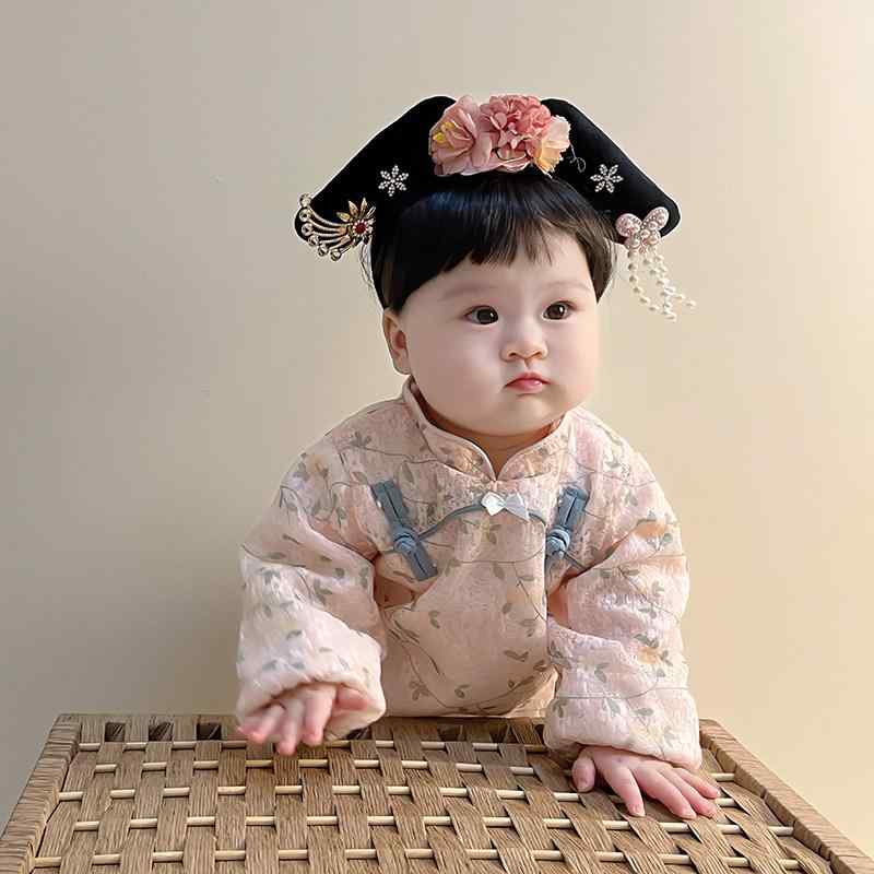 ヘッドバンド ベビー 女の子 漢服風 宮廷スタイル 格格 古風 ヘアアクセサリー 周歳祝い 新年 写真撮影用 かわいい 伝統柄 飾り付け 日常使い
