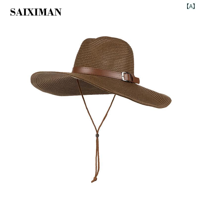 麦わら帽子 メンズ 父親用 つば広 日焼け防止 UVカット 夏用 防紫外線 軽量 通気性 吸湿速乾 ナチュラル ストロー素材 日常使い