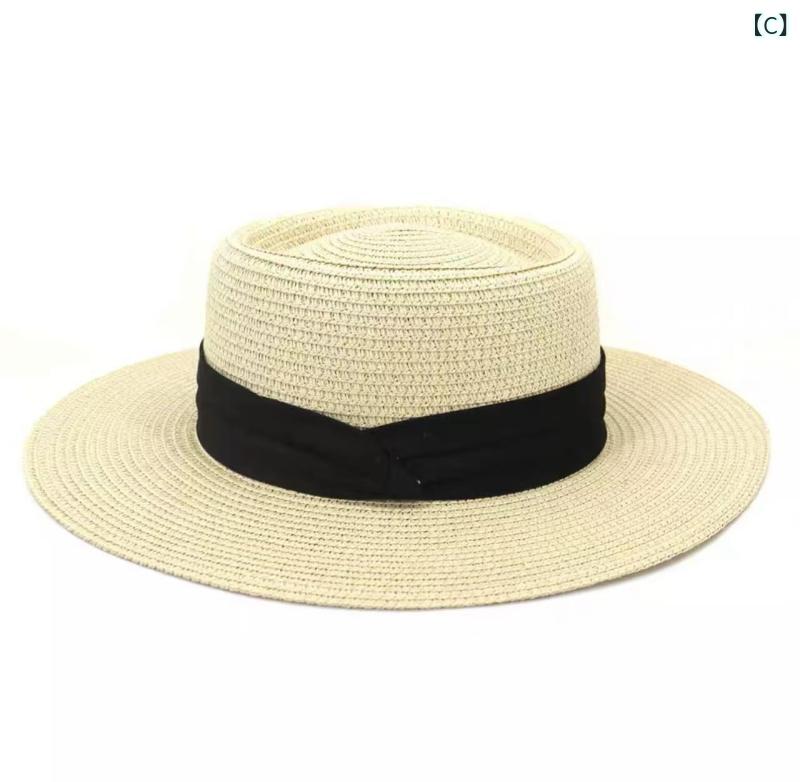 麦わら帽子 レディース 夏用 フラットトップ 日よけ 海辺 リゾート 旅行用 コット...