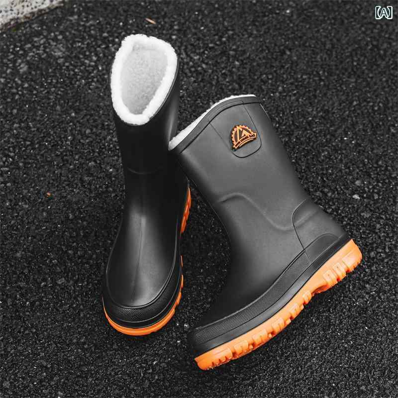 リバーパディのメンズ 雨靴 男性用 防水 保温 中丈 レッグカバー 耐摩耗 ゴム製 シューズ アウトドア 釣り用 ライダー用 韓国 秋冬 暖か 軽量 耐久性｜アングル2