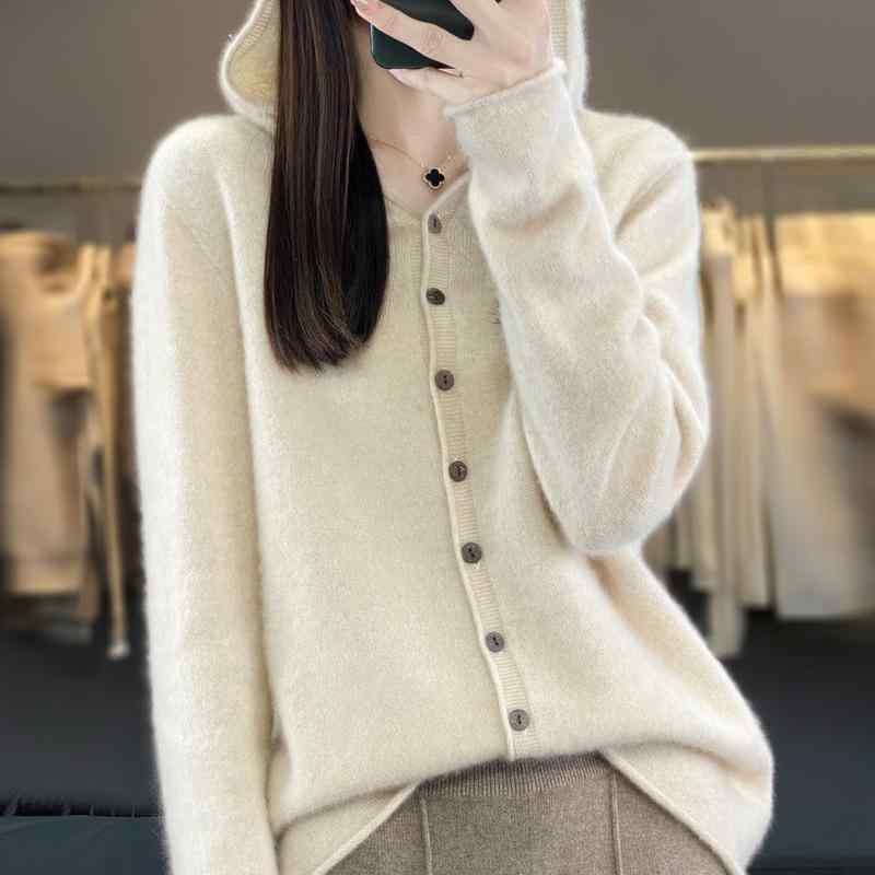 秋冬 レディース 短丈 ゆったり ニット カーディガン コート フード付き セーター ジャケット ニットトップス 綿混 暖か 吸湿速乾 柔らか素材 ロングスリーブ ラウンドネック ゆったりシルエット カジュアル 普段使い 通勤 秋冬 コーディネート