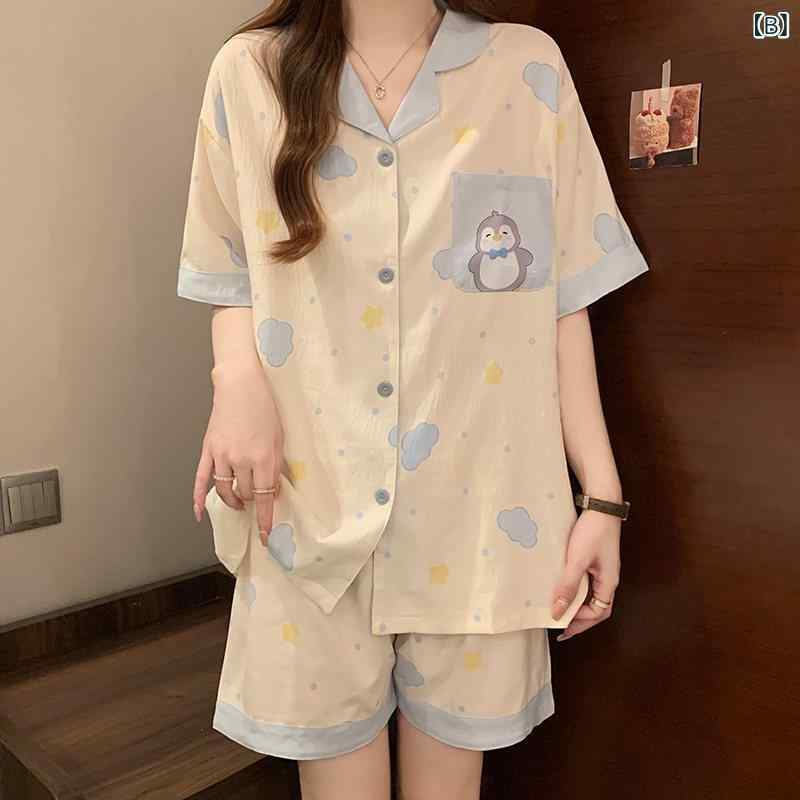 婦人服 薄手 パジャマ 女性用 パジャマ 夏 スイート ストライプ 半袖 ショート パ...