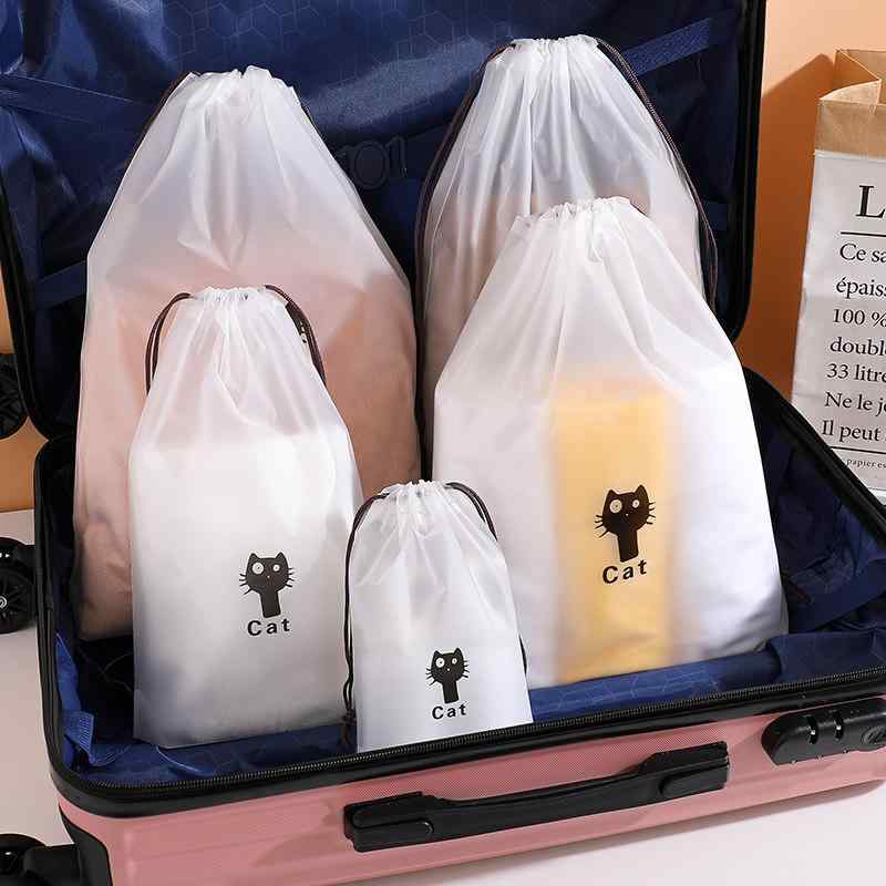 Travel Goods - 収納袋 旅行用 ポータブル ドローストリング式 衣物 内衣 防塵 防水 靴用 カートゥーン柄 分装ポーチ コンパクト 整理 便利 軽量 機能的
