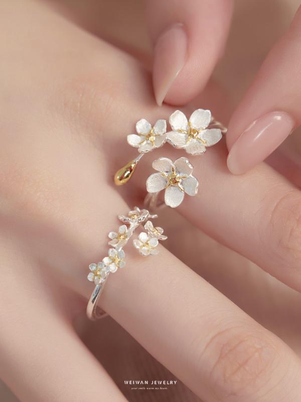 Other - 指輪 女性用 人差し指用 花モチーフ オープンリング レトロ ユニーク 高級感 個性的 アクセサリー 華奢 日常使い シルバー調