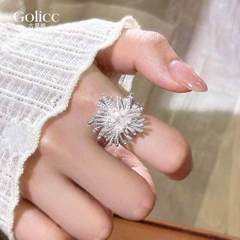 指輪 女性用 シルバー 花火モチーフ ユニーク 人差し指用 高級感 軽量 エレガント 日常使い スタイリッシュ アクセサリー
