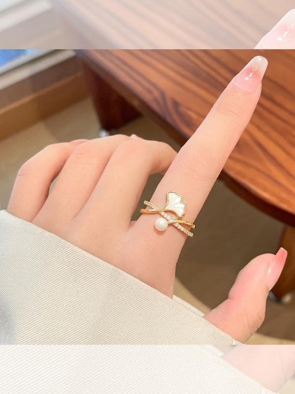 Rakuten - 指輪 女性用 イチョウ葉 モチーフ 人差し指用 クール スタイル 個性的 ファッション アクセサリー スタイリッシュ 装飾品
