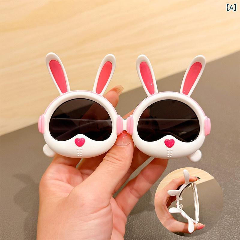 Sunglasses - キッズ 男女 かわいい ウサギ 偏光 サングラス シリコン 柔軟 フレーム UVカット 軽量 夏用 子供 眼鏡 遮光 ベビー 男女共用 スタイリッシュ 屋外 遊び用
