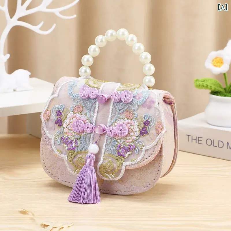 Pochettes - かわいい 子供用 クラッチ ポーチ 2025 パール バッグ 子供用 精巧 チャイナ風 レトロ 女の子 新 刺繍 クロス ボディバッグ