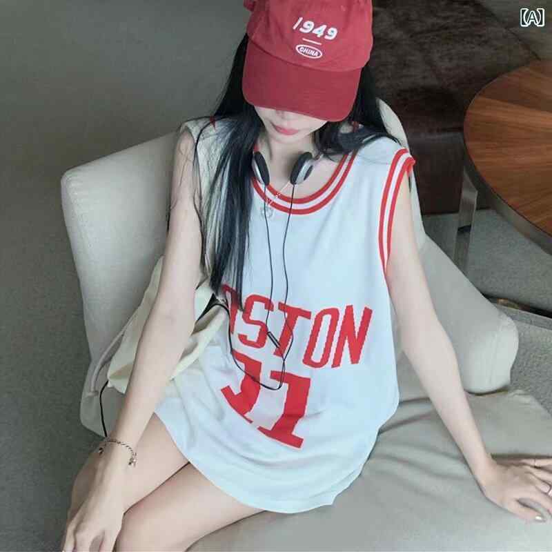 バスケスタイル レディース ミドル 丈 Tシャツ アメカジ カジュアル ノースリーブ キャミソール レディース 夏 アウター 綿 バスケットボール トップス
