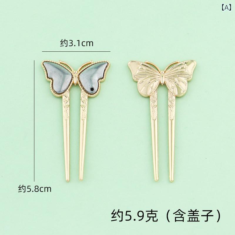 ビーズ アクセサリー 宋 錦 蝶型 DIY ヘア ピン ベース アクセサリー 中国 スタイル カバー 付き 溝 レザーパッチ ジュエリーアクセサリー