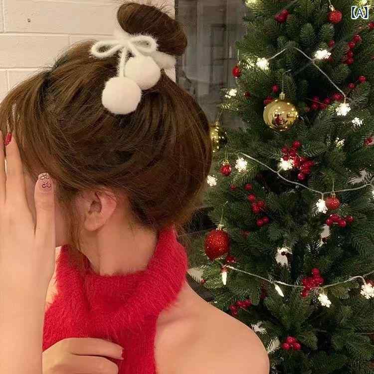 ヘアゴム ヘアアクセサリー 秋冬 毛玉 蝶結び ふわふわ素材 髪留め ポニーテール ...