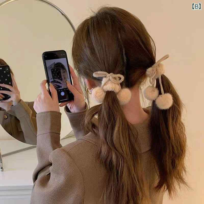 ヘアゴム ヘアアクセサリー 秋冬 毛玉 蝶結び ふわふわ素材 髪留め ポニーテール ...