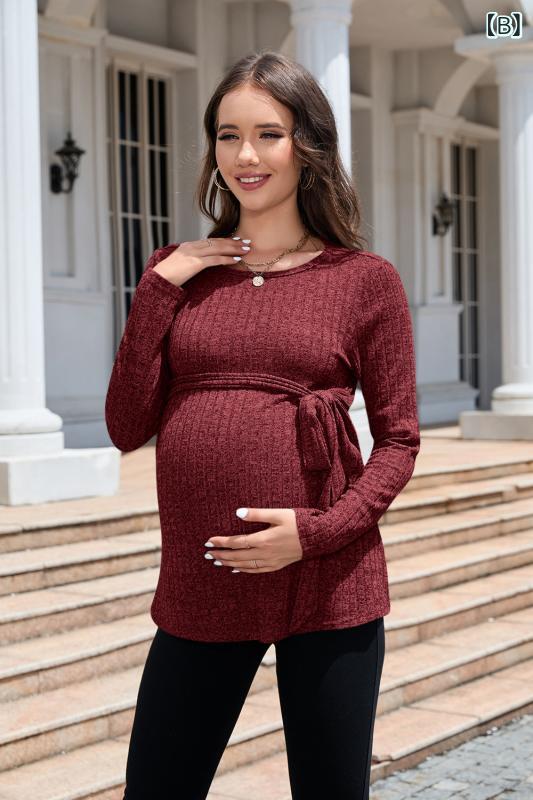 リバーパディの秋冬 妊婦用 トップス ニットセーター ストライプ 系带 長袖 針織 妊婦服 ゆったりシルエット 柔らか素材 暖か 伸縮性 通勤用 普段使い 部屋着 ブラック グレー系 ベージュ アイボリー コットン混 ポリエステル 接触冷感 吸湿速乾 ハイネック V｜アングル3