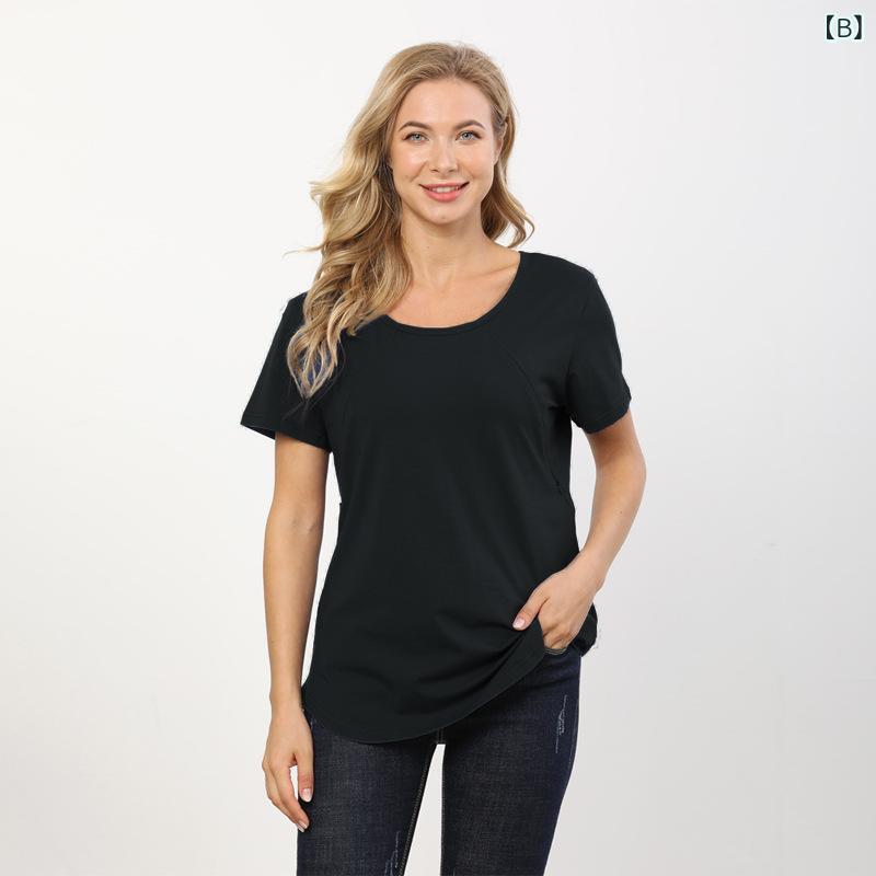 リバーパディのマタニティ トップス 授乳服 妊婦用 半袖 Tシャツ 夏用 大きいサイズ 接触冷感 吸湿速乾 通勤 普段使い 部屋着 伸縮性 コットン ブラック ピンク系 アイボリー 春夏｜アングル3