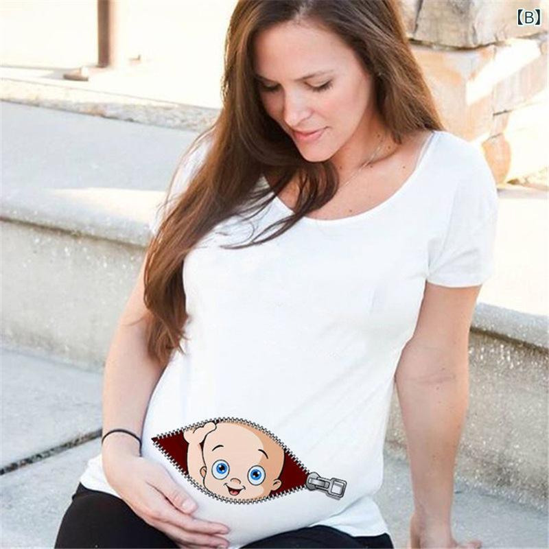 Tシャツ 妊婦用 女性用 夏 大きいサイズ 短袖 ユーモア ジッパー付き かわいい 伸...