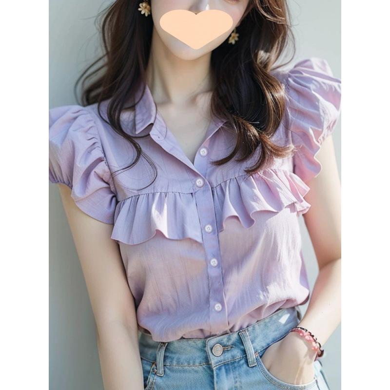 Rakuten - レディース シャツ トップス 短袖 春夏 開衫 荷葉辺 フレア袖 泡泡袖 女性用 ブラウス カーディガン 潮 かわいい 軽量 綿 再生繊維 伸縮性 吸湿速乾 ビッグシルエット Vネック 通勤用 普段使い アウトドア ブラック ピンク系 アイボリー