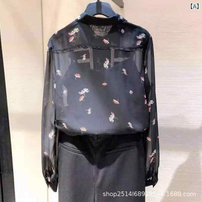 Other - 春夏 女性用 シャツ トップス 透け感 長袖 雪紡 花柄 プリント フレア フレグランス 花柄 シフォン 軽量 吸湿速乾 花柄 ブラウス フレアスリーブ 淡色 花柄 シフォン フレア フレグランス 花柄 シフォン 軽量 通勤 普段使い カジュアル