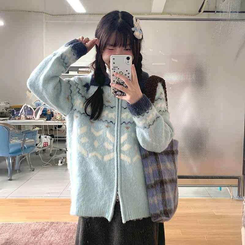 樂天商城 - ニット セーター 女性用 秋冬 ゆったり ローズ柄 織り柄 外套 開き前 長袖 カーディガン コットン混 暖か 防寒 レイヤード コーデ ストリートファッション ベーシックスタイル