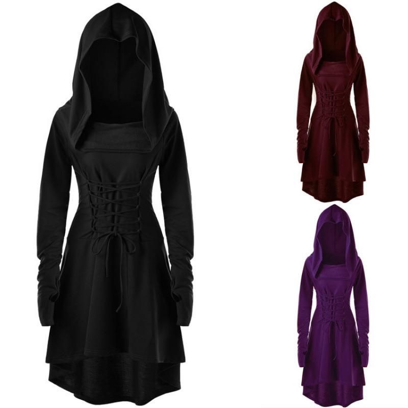 レディース ワンピース 長袖 連帽 ウエスト 紐 調整 色 シンプル 日常使い ステージ パフォーマンス 服 コットン 混 紡績 柔らかい 素材 軽量 伸縮性 通勤 通学 秋冬 シーズン ブラック グレー ネイビー カラー バリエーション riverpaddy-11333958 リバーパディ パッケージ画像