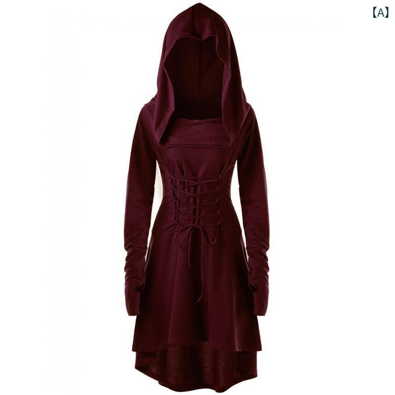 レディース ワンピース 長袖 連帽 ウエスト 紐 調整 色 シンプル 日常使い ステージ パフォーマンス 服 コットン 混 紡績 柔らかい 素材 軽量 伸縮性 通勤 通学 秋冬 シーズン ブラック グレー ネイビー カラー バリエーション riverpaddy-11333958 リバーパディ サンプル画像2