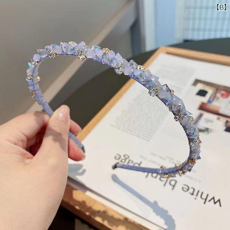 ヘアアクセサリー 女性用 軽量 スイート クリスタル ラインストーン ストーン ヘアバンド プリンセス スタイル 洗練 ヘッドドレス デイリー コーデ アクセ 3