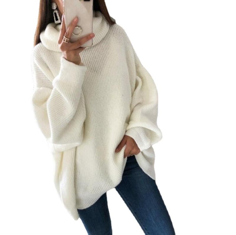 Three-Quarter Knit - レディース ニットセーター 女性用 ゆったり ソリッドカラー ハイネック トップス 秋冬 暖か コットン混 ゆったりシルエット 普段使い 軽量 カジュアル