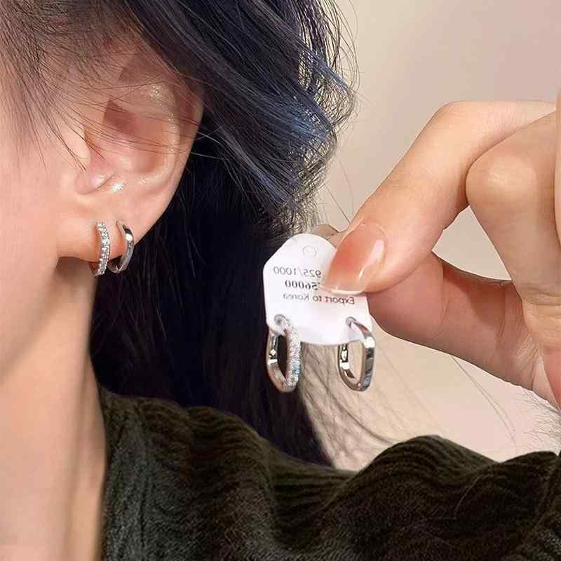 Lime - イヤリング ジルコニア 幾何学 スクエア 女性用 軽量 高級感 シンプル ファッション アクセサリー セット シルバー ゴールド スタッド フープ 耳飾り