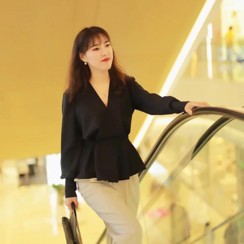 シャツ 女性用 秋 収腰 Vネック 通勤
