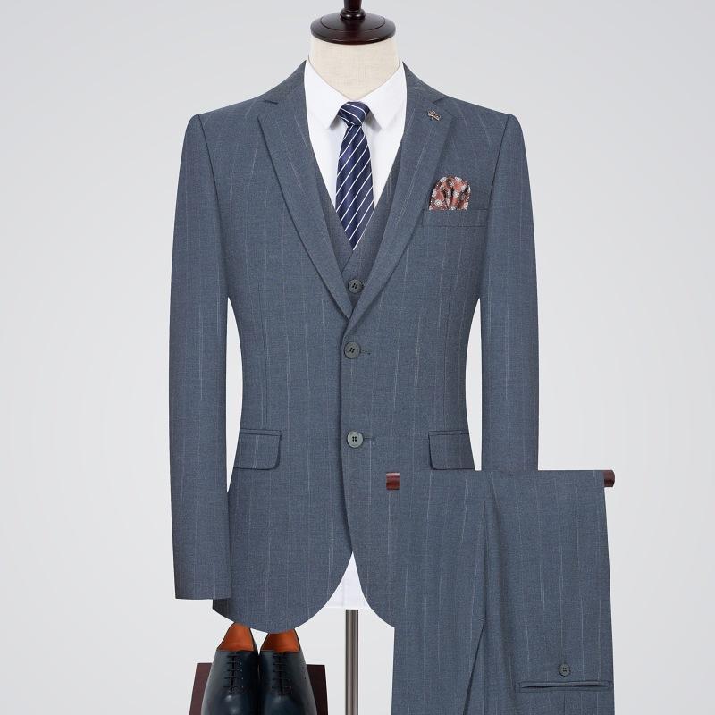 Trousers, Bottoms - メンズ 西服 セット スーツ ビジネス ストライプ 柄 テーラードジャケット トラウザーズ セット 男性用 通勤 普段使い フォーマル 礼服 新郎 伴郎 ミドルエイジ 韓国 軽量 ストレッチ 素材 ポリエステル 混紡 快適 着用