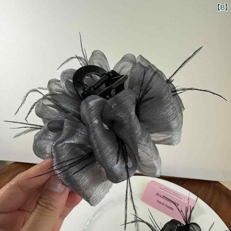 ヘアアクセサリー 女性用 大型 レース 蝶結び ヘアクリップ バナナクリップ 高級感 インフルエンサー フェザー 髪留め かわいい 軽量 普段使い ブラック ピンク系