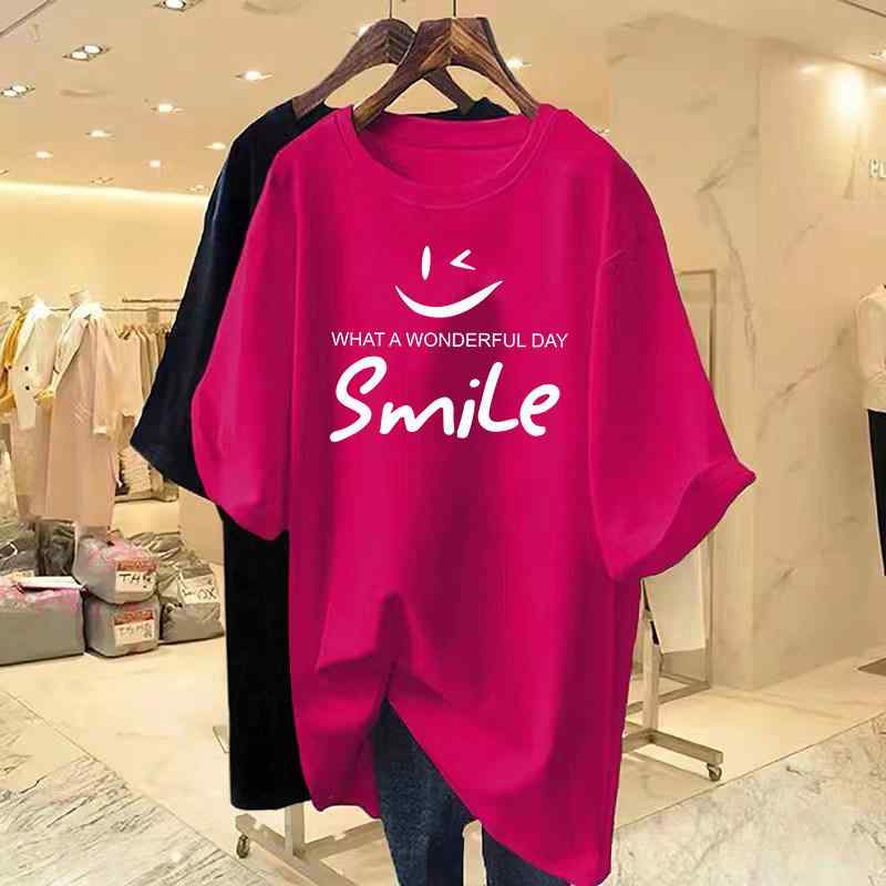 Tシャツ レディース 短袖 中長丈 綿素材 ゆったりシルエット ピンク系 夏用 トップス 日常使い 通気性 軽量 ビッグサイズ カジュアル