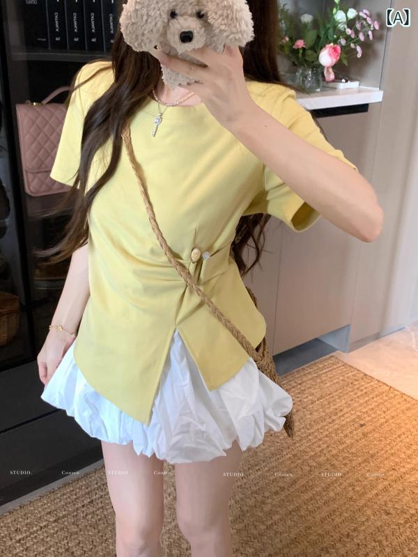 レディース Tシャツ 大きいサイズ ゆったり 夏 短袖 不規則デザイン お腹カバー サ...