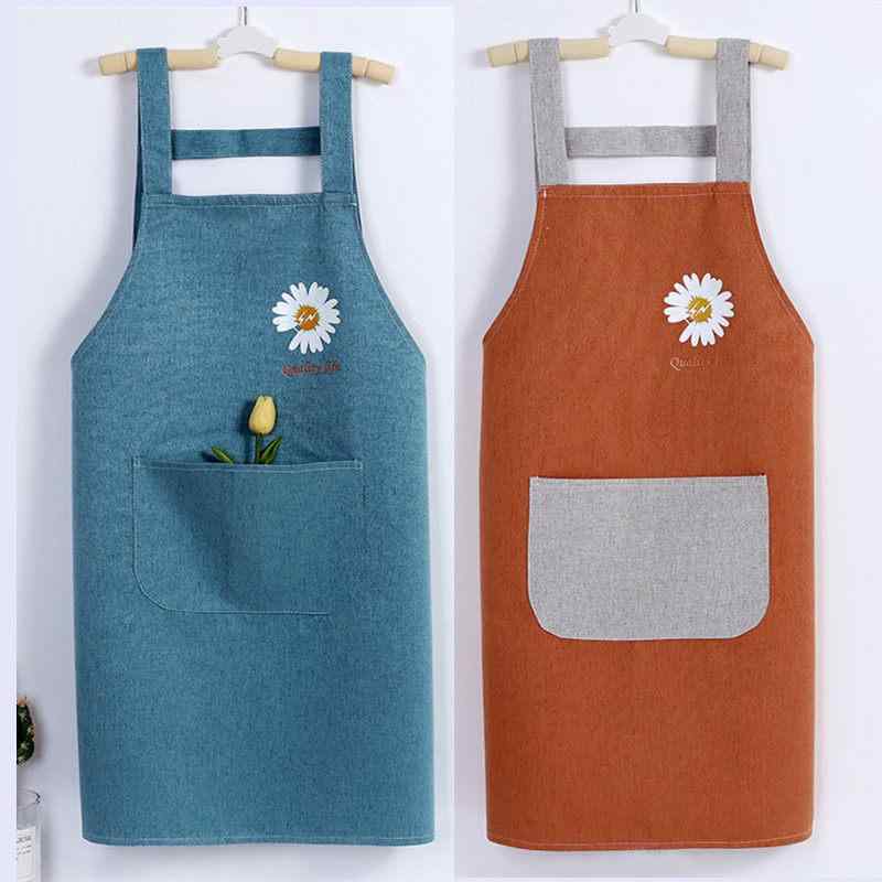 Gingham Aprons - キッチンエプロン レディース 防水 防油 キャンバス生地 家庭用 料理用 レストラン用 スタイリッシュ 韓国 日系 高級感 油汚れ防止 日常使い