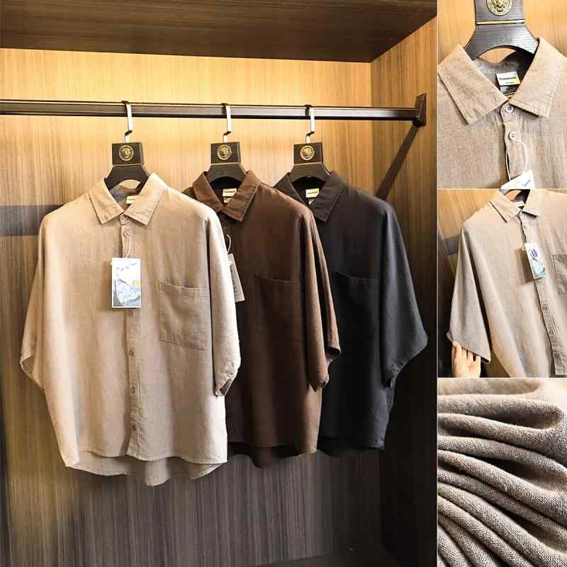 T-Shirts - メンズ 半袖シャツ リネン 混紡 ゆったり リラックス 日系 スタイル 夏用 軽量 通気性 吸湿速乾 綿混 トップス カジュアル
