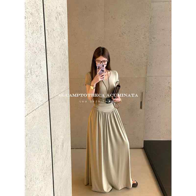 レディース ワンピース Vネック ギャザー スリムフィット シンプル ドレス 魅惑的 柔らか ボディライン 日常使い トップス 代替 膝丈 軽量 伸縮性